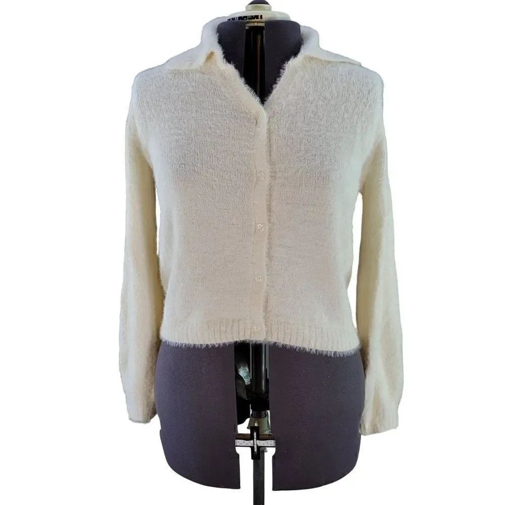 Wild Fable Cream Fuzzy Button-Front Cardigan Sz 2X
